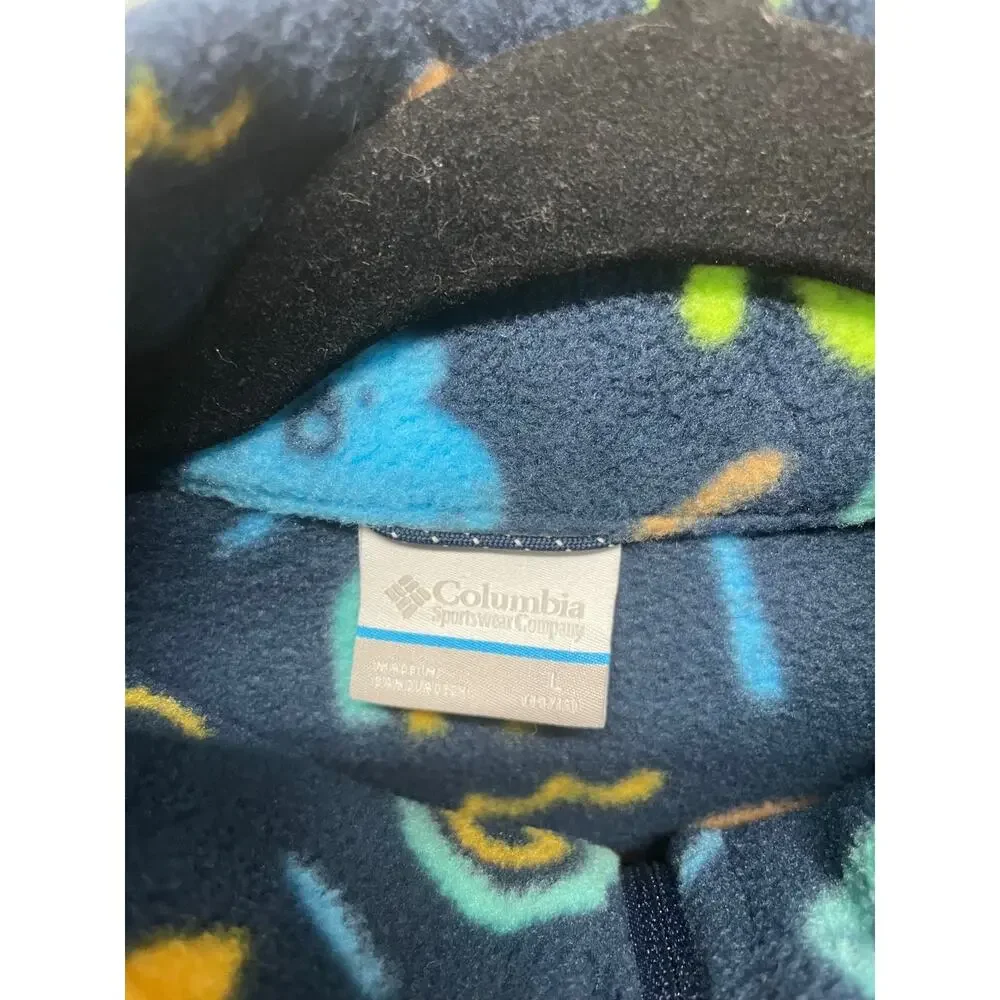 Columbia Youth Zip Up Fleece Jacket Size Large (14-16) Blue Bear Buffalo Symbols